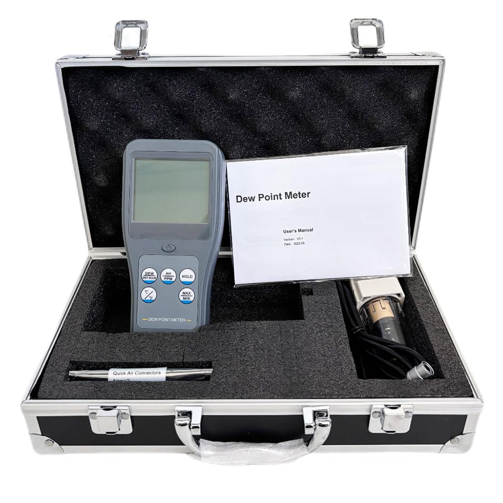 VTSYIQI Dewpoint Meter Digital Dew Point Meter with Resolution 0.01 LCD Display for Ambient Temperature Dew Point Wet Bulb Temperature Relative Humidity Absolute Humidity PPM Application Warehouses Libraries Offices Etcs