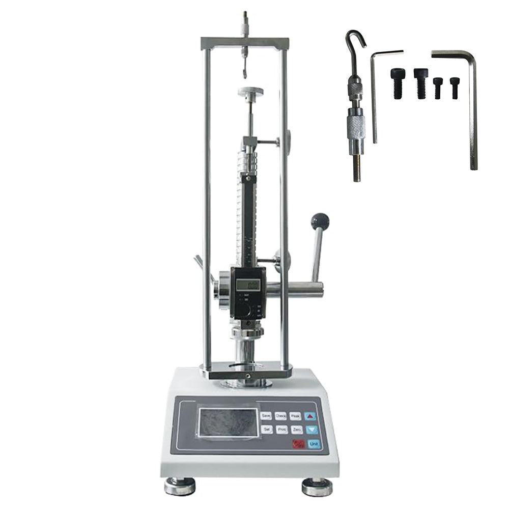 VTSYIQI 150N Spring Tester Spring Compression Tester with Maximum Test Machine Load 150N/15KG/33Lb Resolution 0.01N Displacement Scale Travel 90mm Indication Error +/-1% for Measuring the Stretches and Compression Distortion Value of Spring