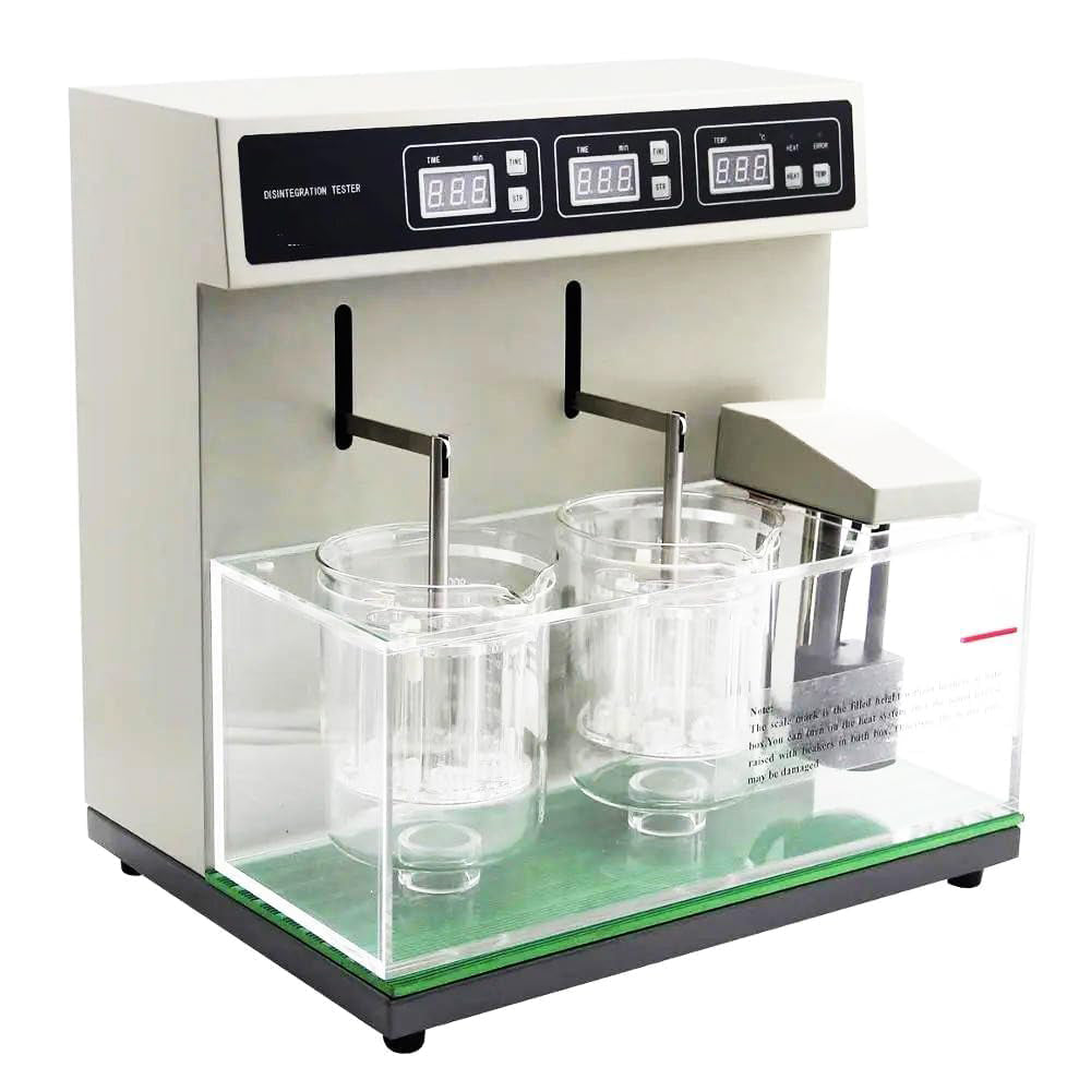 VTSYIQI Tablet Disintegration Tester Disintegration Time and Limit Tester with 12 Tubes 2 Basket Assembly Flat Bottom Beaker Volume 1000ml Basket Round-Trip Frequency 30 to 32 Times/min Auto-Test Auto-diagnose Auto-Alarm