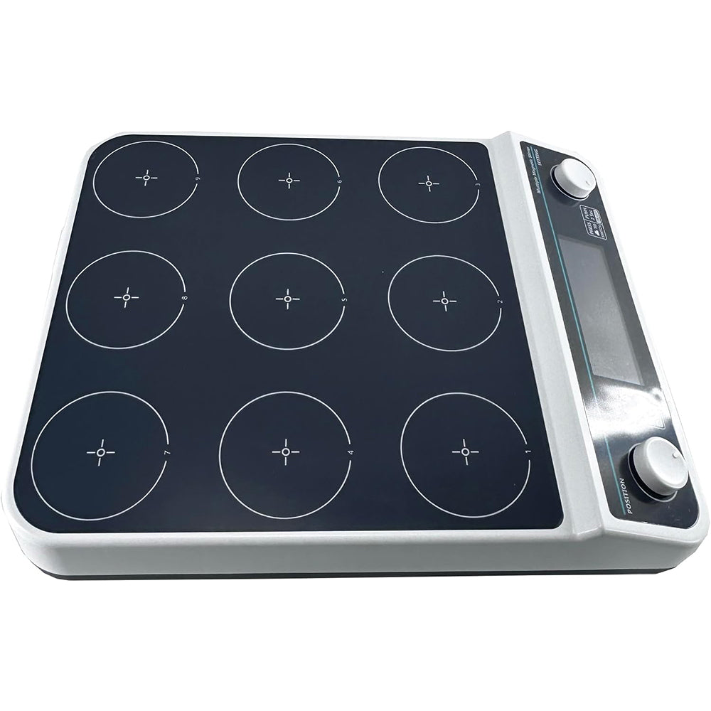 VTSYIQI Digital Multi Position Magnetic Stirrer 9 Position Magnetic Mixer with 9 Stirring Points Timing and Locking Function Brushless Motor Max Stirring Volume 9 * 500 ML Speed Range 50-1500RPM Plate Materia PET Anti-corrosion Plate