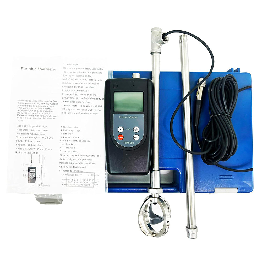 VTSYIQI Portable Water Velocity Meter Flow Velocity Meter with Speed Range 0.01-5.00m/s LCD Display Pole Positioning Measurement for Agricultural Drainage and Irrigation Hydrogeological Survey
