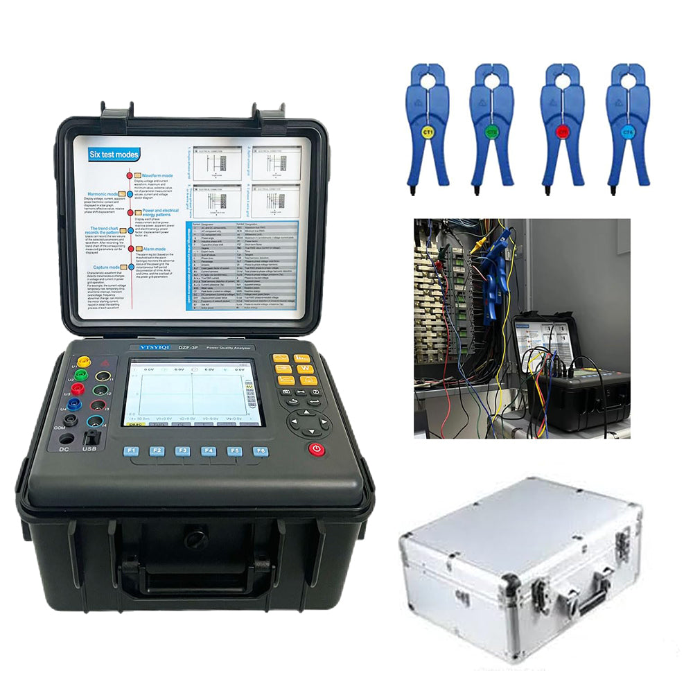 VTSYIQI 3 Phase Power Quality Analyzer Meter Power Quality Monitor with Circle Current Clamp 20mm×20mm Current Clamp 0.10A-100A Frequency 40Hz-70Hz USB 150 Groups Data Records Real-time Waveform