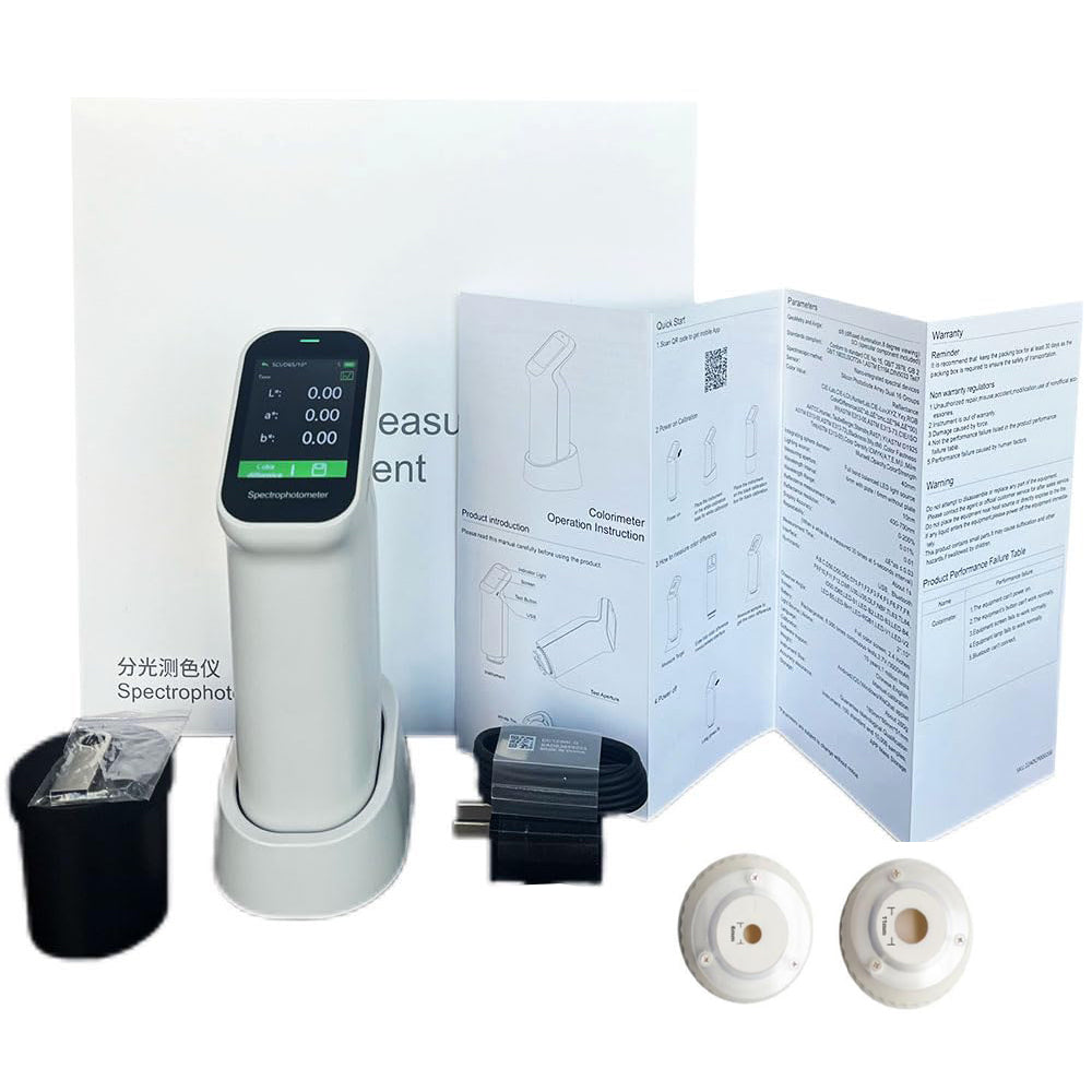 VTSYIQI Two Calibers Colorimeters Color Difference Tester with Apertures Φ11mm Φ6mm Over 30 Measurement Indicators D/8SCI Measuring Structure Support WeChat Applet Android Apple Mobile APP for Printing Paint and Textiles