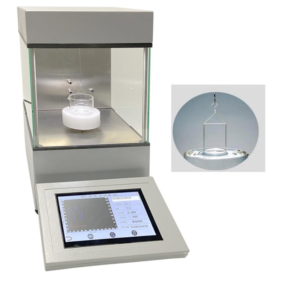 VTSYIQI Liquid Surface Tension Meter Interfacial Tensiometer with Du Nouy Ring Method Accuracy 0.01mN/m Testing Range 0 to 1000mN/m U Disk 7 Inch Touch Screen Automatic Lifting and Lowering of Sample Stage Automatic Measurement