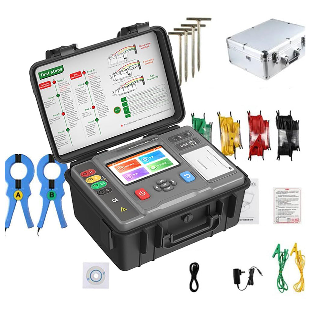 VTSYIQI Double Clamp Ground Resistance Tester Earth Soil Resistivity Tester with Measurement Mode Precise Three-wire Measurement Simple Two-wire Measurement Grounding Resistance 0.00Ω～200.0kΩ Sine Wave 128Hz IEC61010-1 Standard