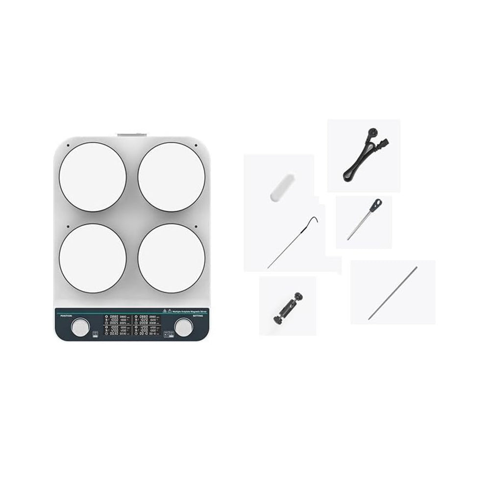VTSYIQI Multi-position-hotplate-stirrer Four-Position Heating Magnetic Stirrer with Equipped With a Built-in Heating Plate Probe And An External Liquid Probe Max Stirring Volume 4*2L 4 Stirring Points ﻿