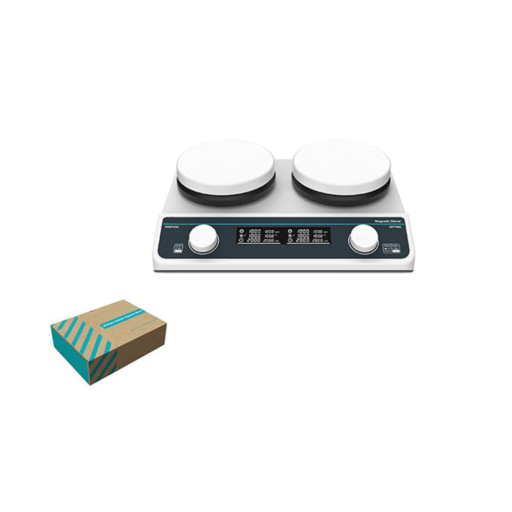 VTSYIQI 2 Positions Hot Plate Stirrer Multiposition Hotplate Stirrer with Max Stirring Volume 2*2L Speed Range 50-1500RPM Plate Size 2-Φ135mm 2 Stirring Points Plate Temperature RT-310℃ Bar Size 30MM