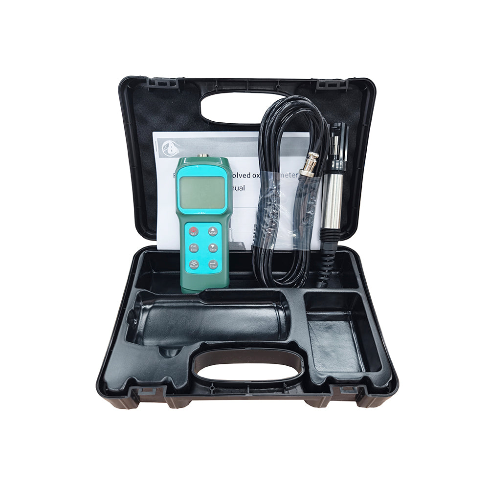 VTSYIQI Digital Optical Dissolved Oxygen Meter with Dissolved Oxygen Measurement Range 0~15mg/L or 0~119.9% 5m Probe 99 points Records Calibration 100.0% in Air Altitude Compensation 0~1000m