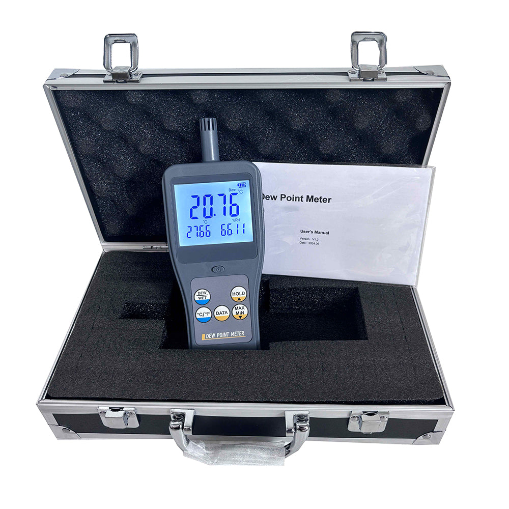 VTSYIQI Digital Dew Point Meter Dew Point Monitors Dew Point Measurement with Ambient Temperature -30~120°C (-22~248°F) Relative Humidity 0~100%RH Dew Point Temperature -45~120°C (-49~248°F) Wet Bulb Temperature -20~40°C (-4~104°F)