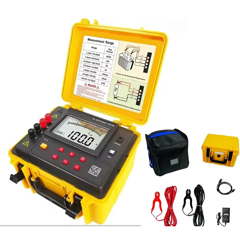 VTSYIQI Digital Transformer DC Resistance Tester Digital DC Low Resistance Tester with USB Interface Bluetooth Communication Automatic Manual Mode Resistance Range 1.0uΩ~50.00kΩ Test Current 10A 5A 1A 100mA 10mA 1mA  AUTO Output Voltage 24V MAX