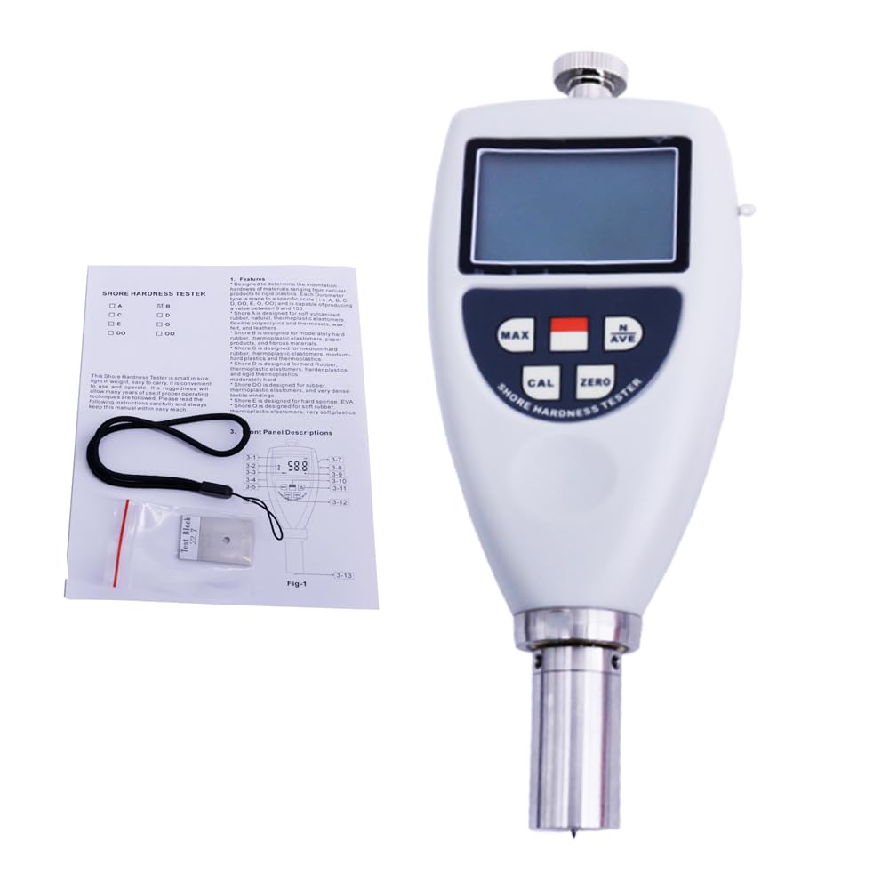 VTSYIQI Digital Shore OOO Hardness Tester for Extremely Soft Rubber Thermoplastic Elastomers Sponge Extremely Soft Plastics and Thermoplastics Foams Low-density Textile Windings with Indenter R6.35 Spherical Radius