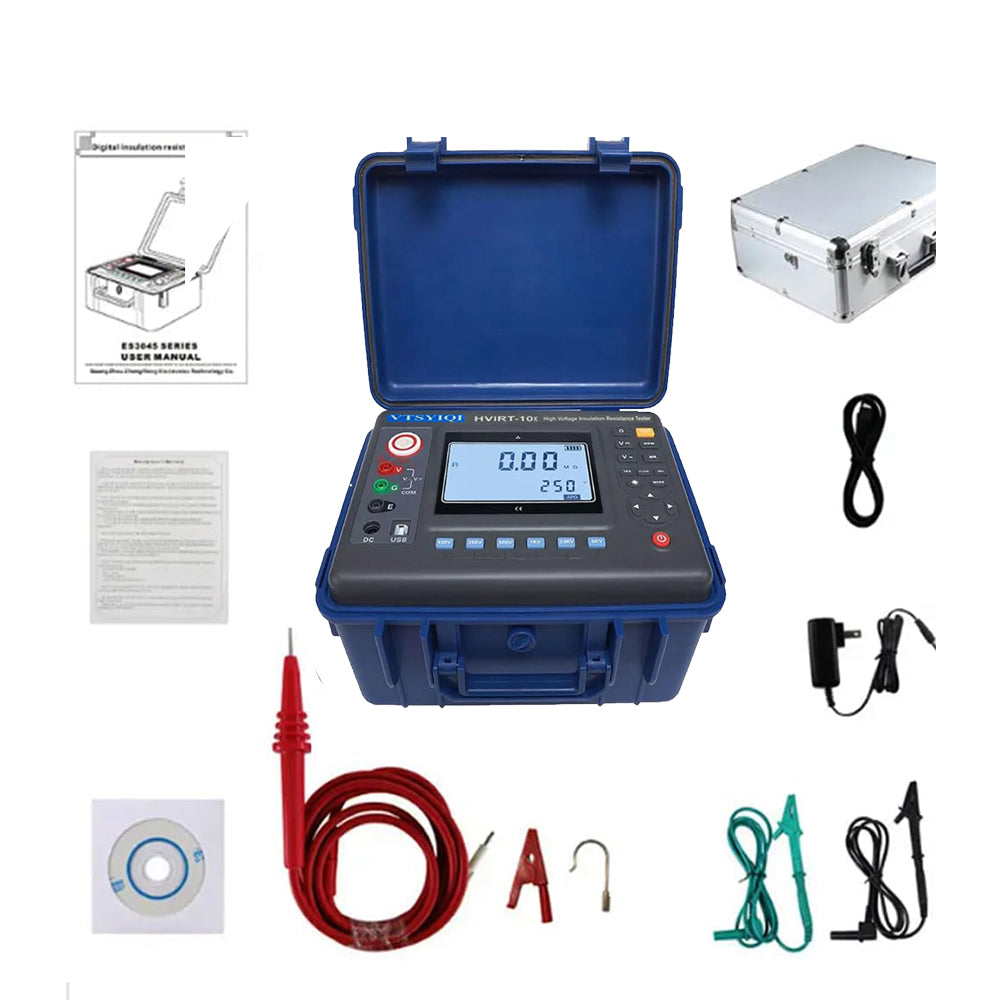 VTSYIQI High Voltage Insulation Tester 10Kv Insulation Resistance Tester Instrument with  Rated Voltage 250V 500V 1000V 2500V 5000V 10KV Resolution 0.01MΩ for Measuring Motor and Cable of Measurement