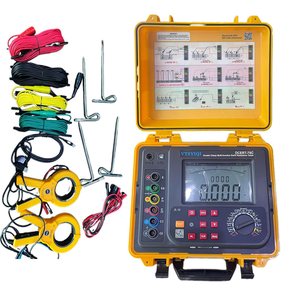VTSYIQI Double Clamp Earth Resistance Meter Soil Resistivity Tester with USB RS232 Interface Grounding Resistance Range 0.00Ω-30.00kΩ AC Leakage Current 0.00mA-600A Soil Resistivity 0.00Ωm-9000kΩm