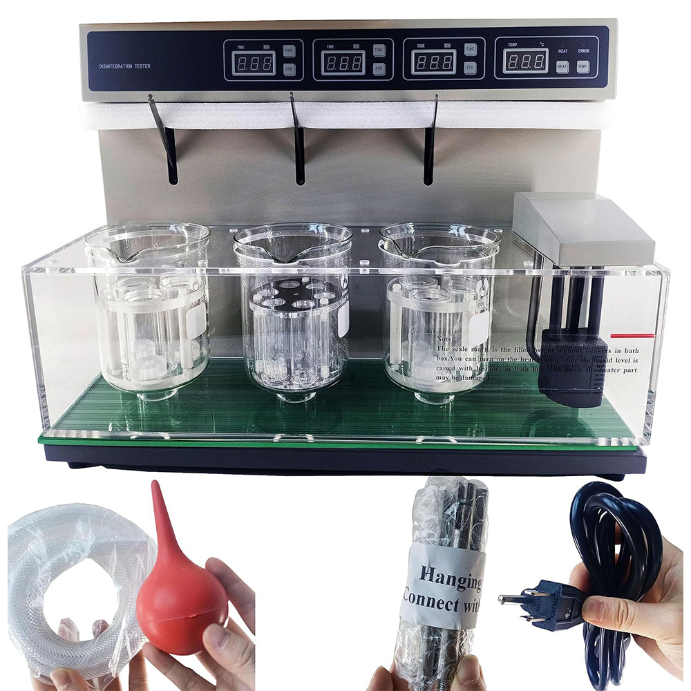 VTSYIQI Disintegration Tester Disintegration Time Limit Testing Detecting Disintegration Rate Meter with Eighteen Tubes Three Basket Assembly Flat Bottom Beaker Volume 1000ml Automatic Detection Automatic Diagnosis Automatic Alarm