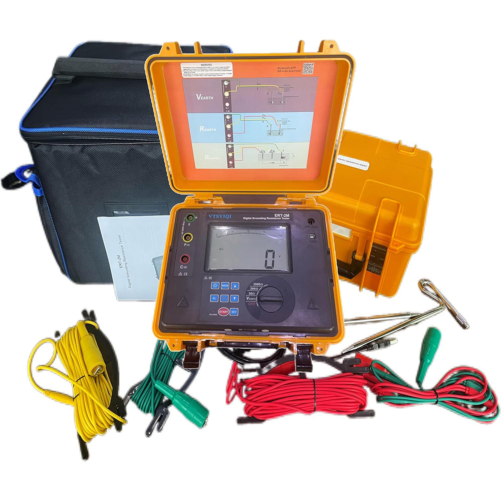 VTSYIQI Ground Resistance Tester Meters Two Three Wire Digital Earth Resistance Tester 0.01Ω~2000Ωfor Electrical Equipment Rechargeable Lithium Battery Ground Resistance Measurement