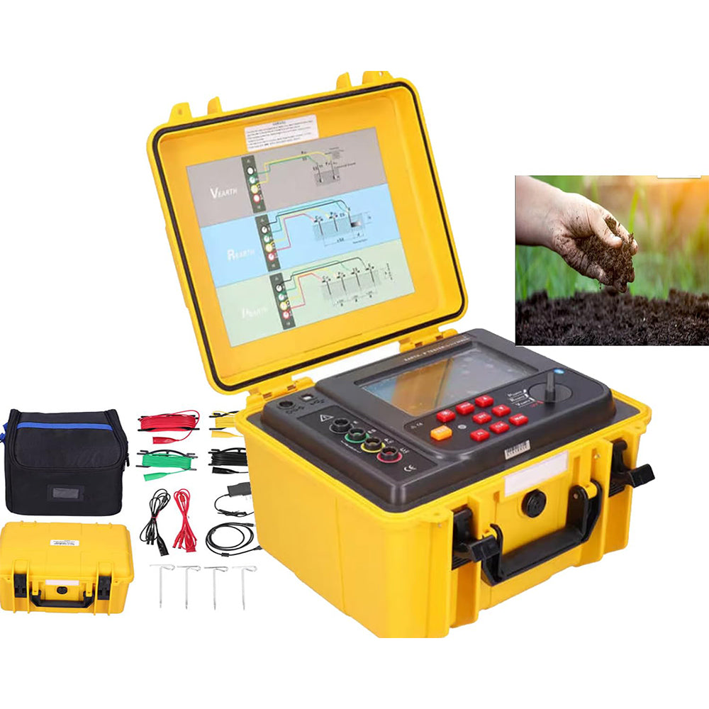 VTSYIQI Four Wire Ground Resistance Meter Digital Soil Resistivity Meter Tester with 2 3 4‑Pole Test Method Earth Resistance 0.00Ω～30.00kΩ Soil Resistivity 0.00Ωm～9000kΩm 300 Groups Data Storage