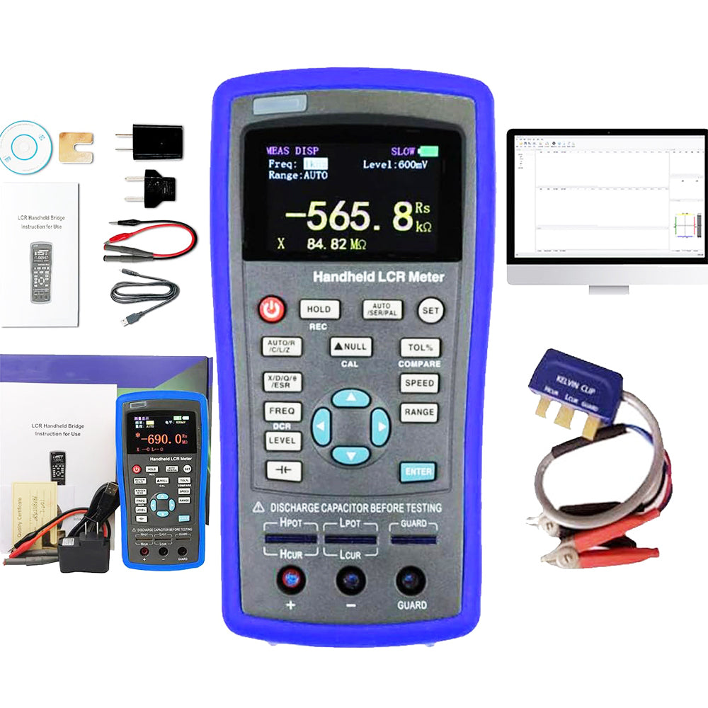 VTSYIQI Portable LCR Meter Digital Capacitance Inductance Resistance Tester LCR Bridge with DCR Mode Electrolytic Capacitor Mode Testing Frequency 100Hz 120Hz 1KHz 10KHz Basic Accuracy 0.2%