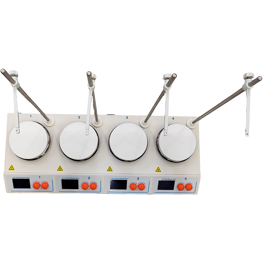 VTSYIQI Four Position Heating Magnetic Stirrers Multi-position Hot Plate Stirrer with Speed Range 50~2000rpm LCD Display Temperature Control RT+5~160℃ PT100 Temperature Sensor Independent Operation Control Mode