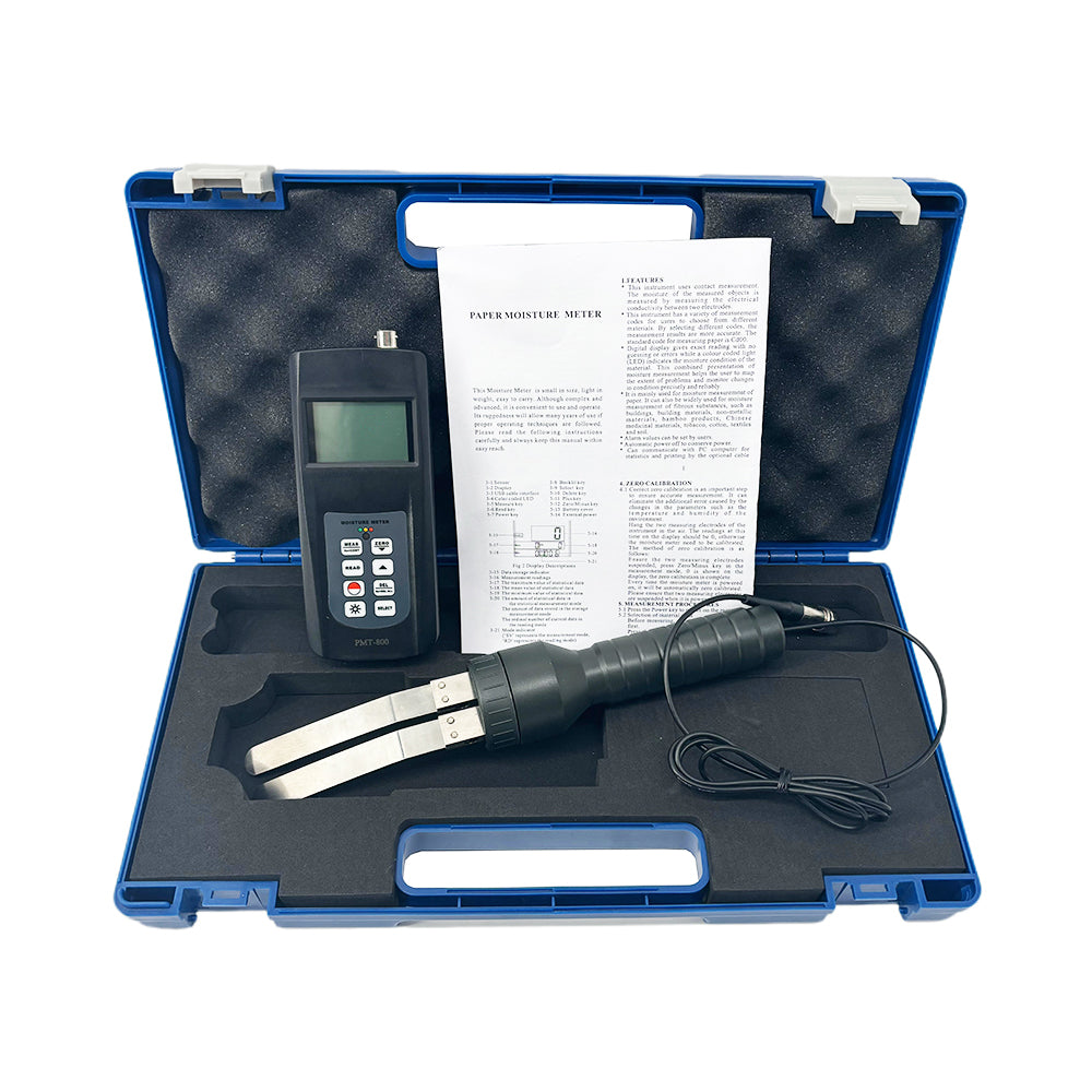 VTSYIQI Paper Moisture Meter Paper Moisture Content Meter with Contact Type Sensor Type 240 Data Sets Can be Stored Measurement Range 0% to 50% (Cd08) 0%~18% (Cd10) 0%~100% (Cd11) 0%~40% (Cd12) Statistical Functions Automatic Switch-off Function
