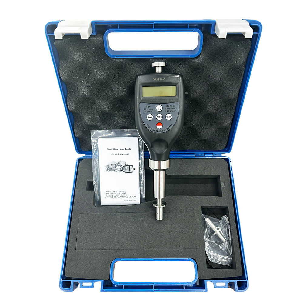 VTSYIQI Fruit Hardness Tester Fruit Sclerometer Fruit Firmness Tester for Testing Larger Fruit Firm Hard Fruit with Range 0.2~11.0kgf/cm² 0.4~22.0kgf/cm² Two Tip Diameter 7.9mm and 11.1mm
