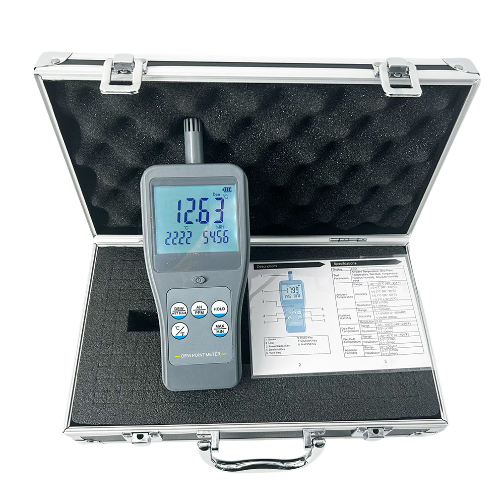 VTSYIQI Handheld Dewpoint Meter Portable Dew Point Monitor with Ambient Temperature Range -30~120°C (-22~248°F) Relative Humidity Range 0~100% RH Dew Point Temperature Range -45~120°C (-49~248°F)