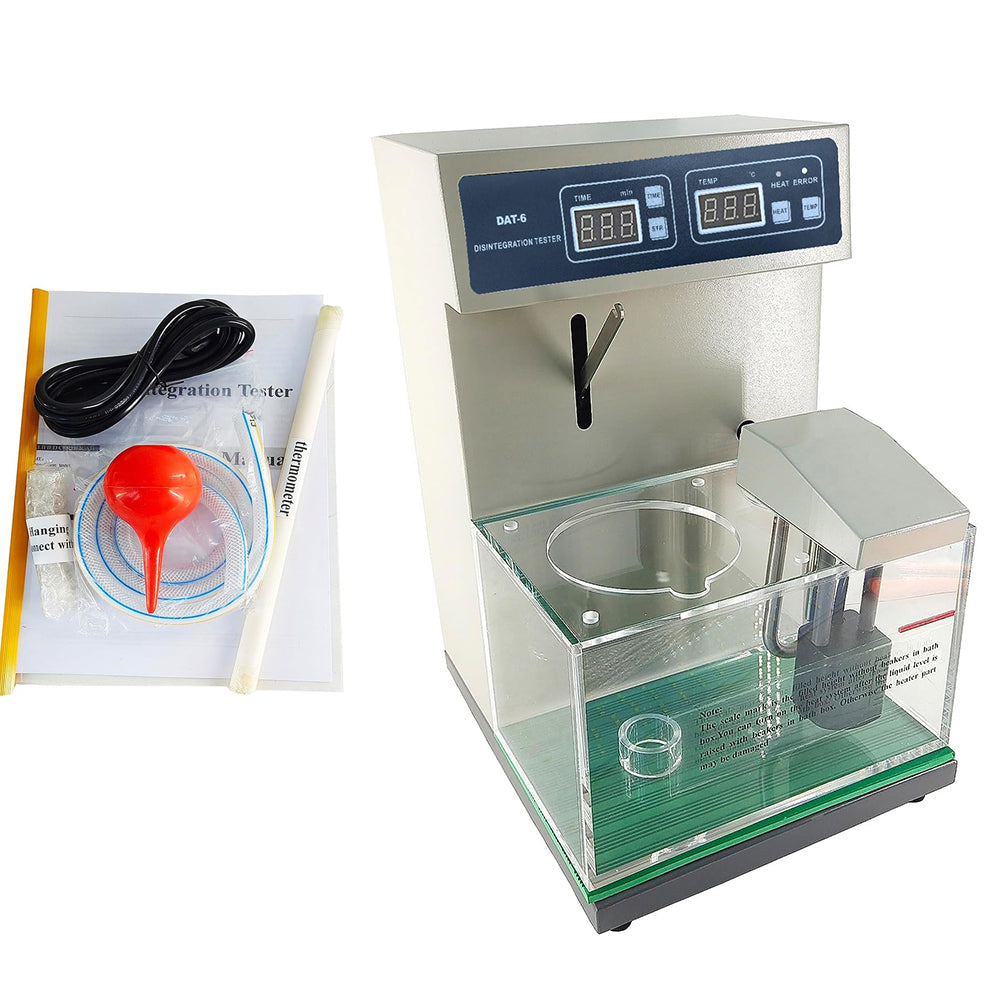VTSYIQI Tablet Disintegration Testing Disintegration Tester with Automatic Time Range(1～900)min 6 Tubes 1 Basket Assembly Beaker Volume 1000ml Nacelle Back&Forth Frequency (30～32)/min Range (55±1)mm