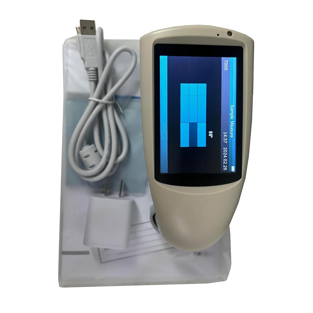 VTSYIQI Portable Gloss Meter 60° Gloss Meter for Marble Granite Vitrified Polished Tile Pottery Brick and Porcelain Etc with Measuring Range 0~200GU Measuring Range 0~200GU Measuring Time 0.5s TFT 3.5 Inch Display Measuring Area (mm) 9x15