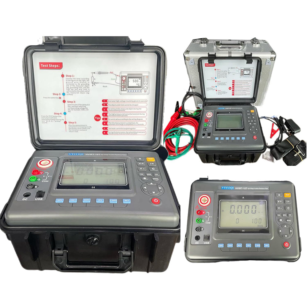VTSYIQI 5KV High voltage Insulation Tester Digital Insulation Resistance Tester with Range 100V/250V/500V/1000V/2500V/5000V 0.01MΩ-10TΩ Resolution 0.01MΩ Waterproof Voltmeter LCD Display