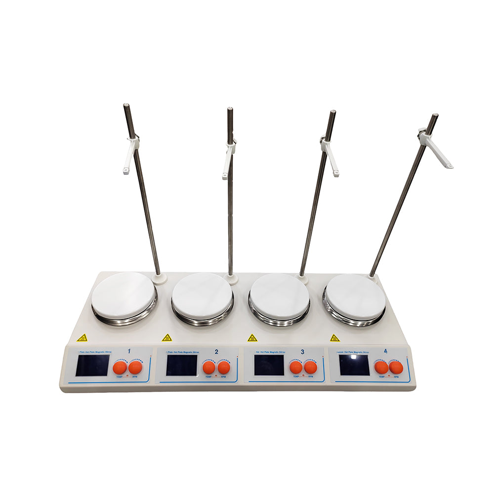 VTSYIQI Digital Multi-position Hot Plate Stirrer 4 Position Hotplates Stirrers with Independent Control for Each Station Single Position Capacity 10L Speed Range 50~2000rpm Temperature Control RT+5~160℃