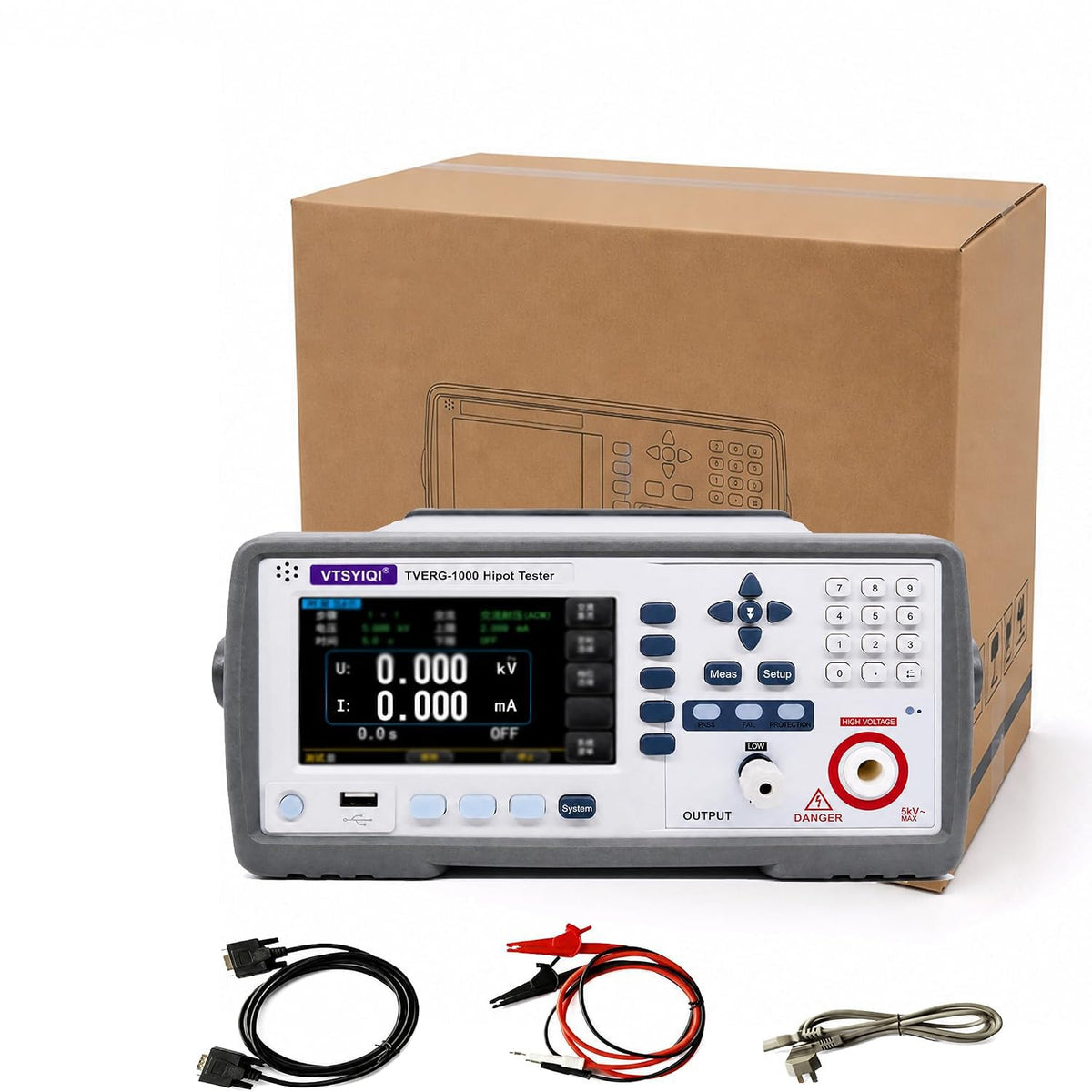 VTSYIQI Digital AC DC Hipot Tester AC and DC Withstand Voltage Tester with Measurement Current AC 0.001mA-10.00mA DC 0.1μA-5.00mA AC 5.000kV/10mA DC 6kV/5mA Touch Screen List Edit Discharge Function