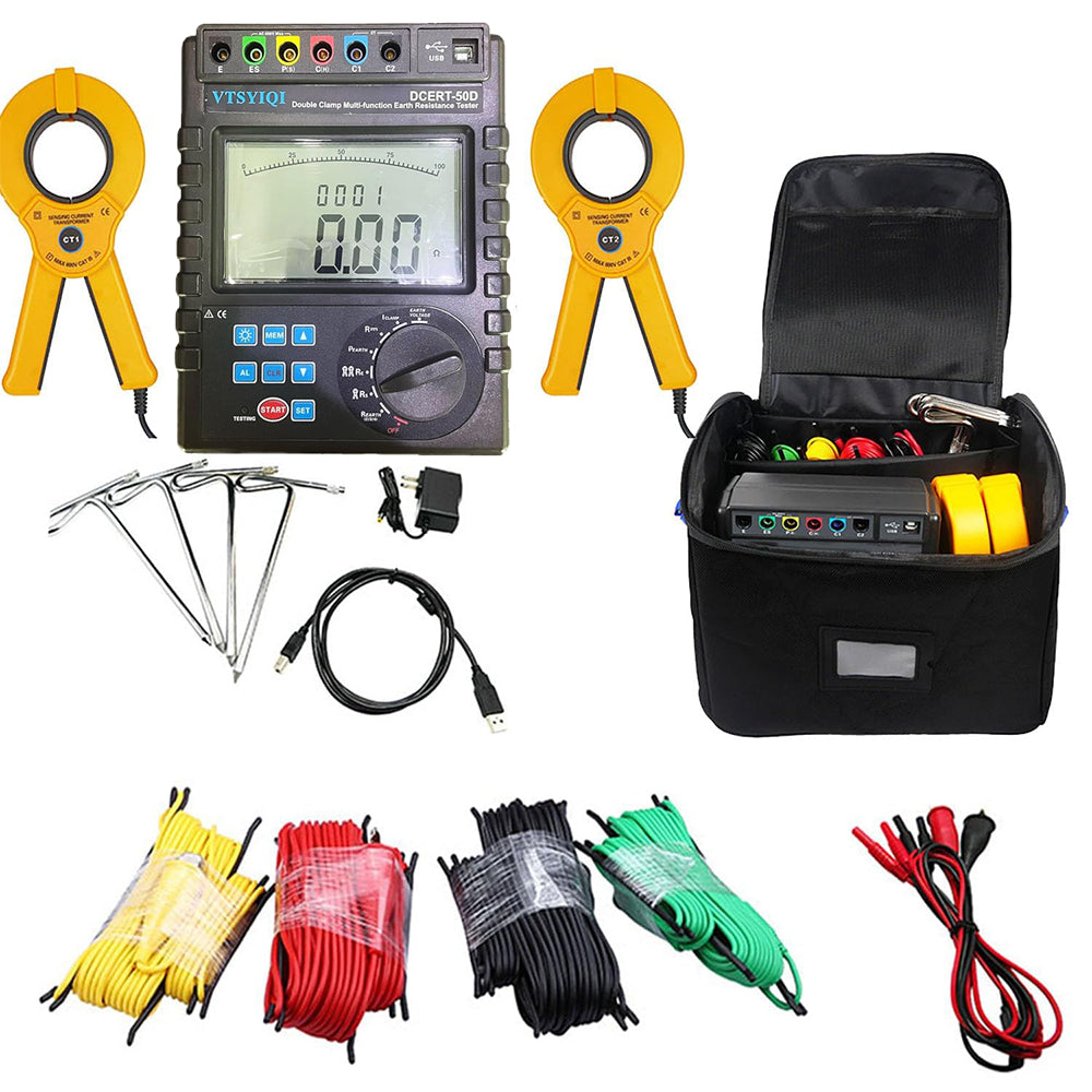 VTSYIQI 4-Wire Ground Resistance Tester Double Clamp Soil Resistivity Meter for Measuring Earth Resistance,DC Resistance,Soil Resistivity,Earth Voltage,Earth Current,Etc with Soil Resistivity 0.00Ωm-9000kΩm Grounding Resistance 0.00Ω-30.00kΩ