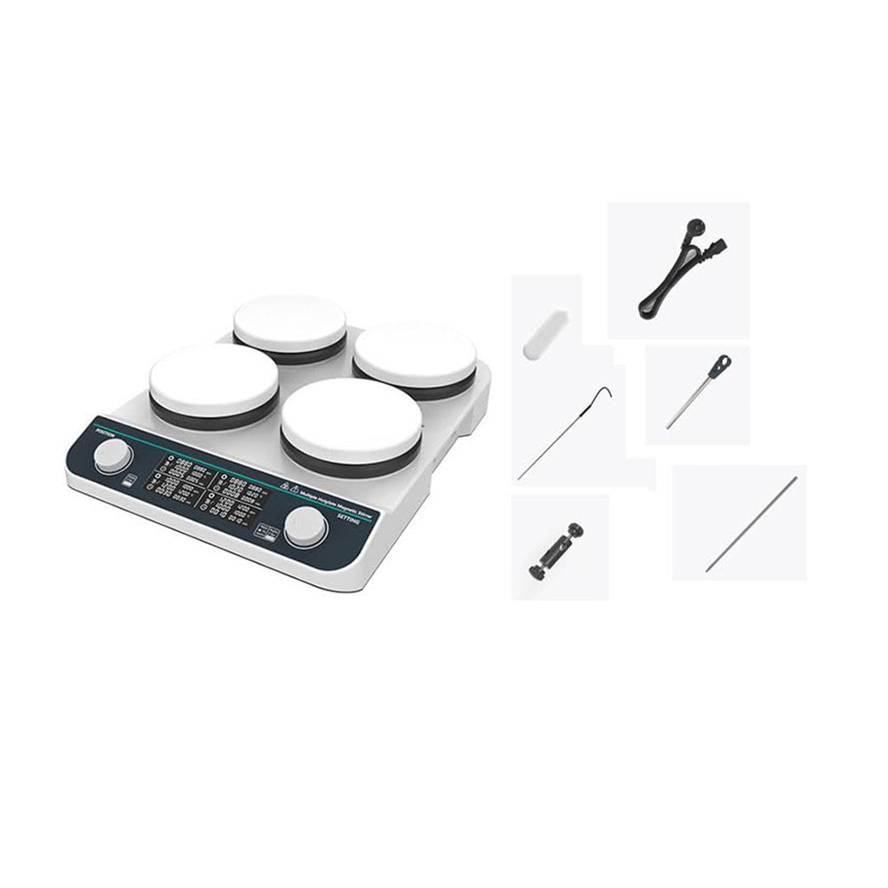 VTSYIQI 4 Position Hotplate Stirrer Multi-position Hotplate Magnetic Stirrer with LCD Display Speed Range 50-1500RPM Plate Temperature RT-310℃ Max Stirring Volume 4*2L Plate Size 4-Φ135mm Brushless Motor
