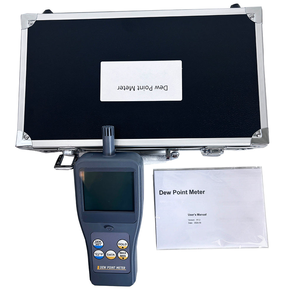 VTSYIQI Dew-Point Meter Portable Dew Point Monitor with LCD Display Ambient Temperature Relative Humidity Dew Point Temperature Wet Bulb Temperature Test Parameters 99 Groups Data Storage