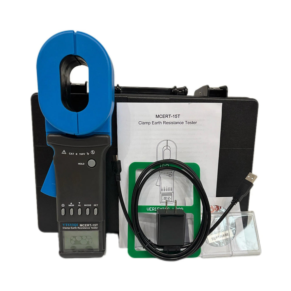 VTSYIQI Digital Clamp Ground Resistance Tester Earth Resistance Tester with Current Range 0.000mA~40.0A Data Storage 999 Groups Resistance Measurement Range 0.010Ω~1500Ω Clamp Jaw Size 65mm×32mm