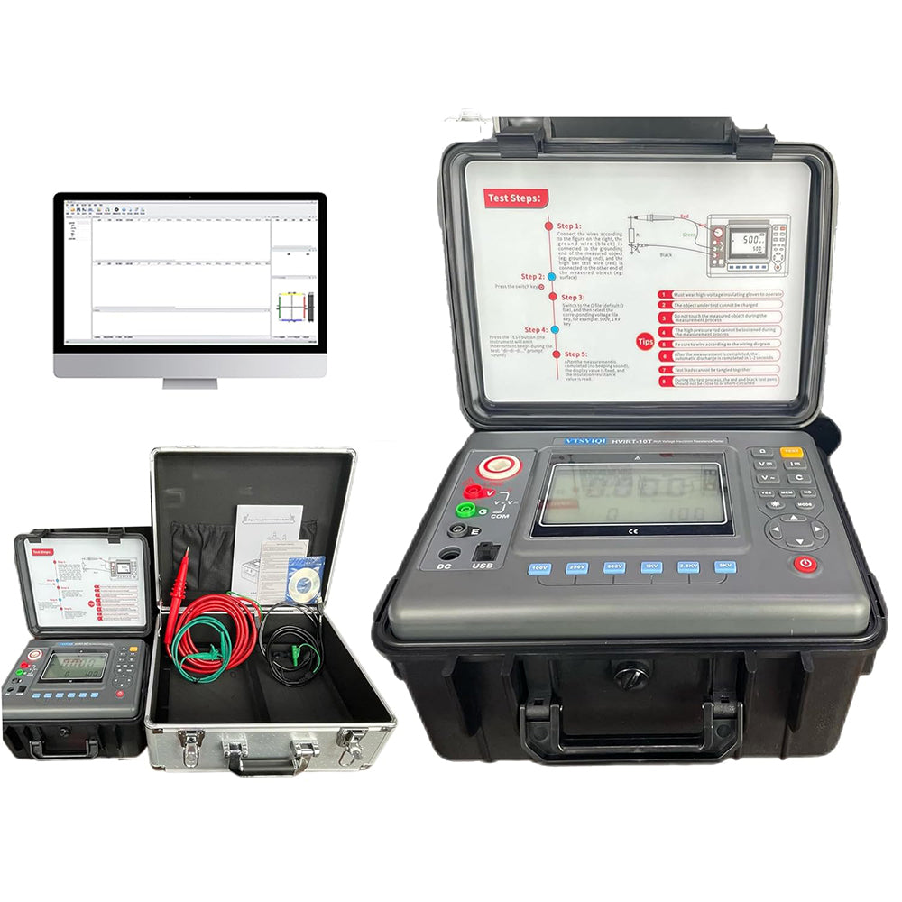 VTSYIQI High Voltage Insulation Meter Digital 5KV Insulation Resistance Tester Dectector with Range 0.01MΩ-10TΩ Rated Voltage 100V 250V 500V 1000V 2500V 5000V 500 Groups Data Storage