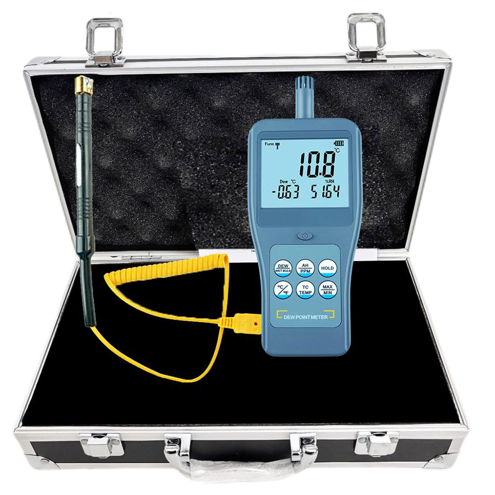 VTSYIQI Handheld Thermocouple Dew Point Meter Portable Dew Point Monitor with Ambient Temperature,Dew Point Temperature,Wet Bulb Temperature,Relative Humidity,Absolute Humidity,PPM,Surface Temperature Testing Parameters