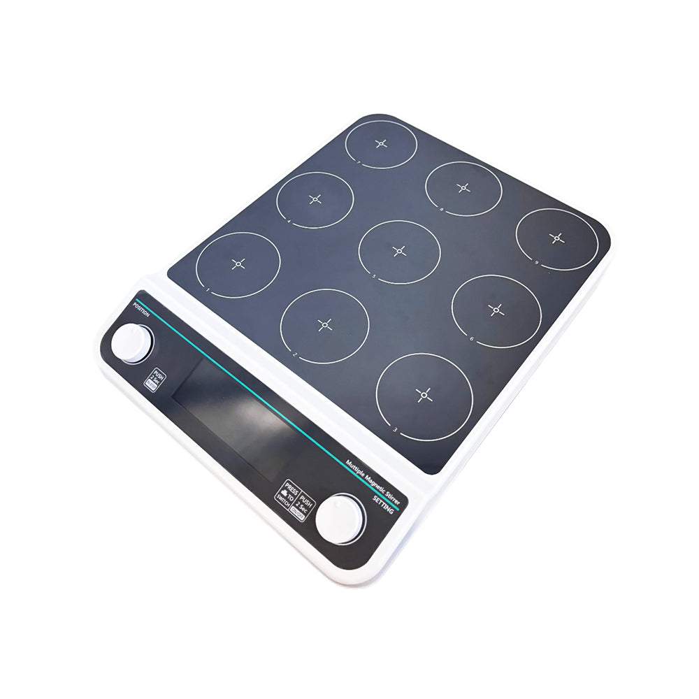 VTSYIQI 9 Position Magnetic Mixer Multi-Position Magnetic Stirrer with Speed 50-1500RPM Plate Size 110MM Max Stirring Volume 9*500ML Anti-Corrosion Panels Brushless Motor Timing 1min - 19h59min Synchronized or Asynchronous Control