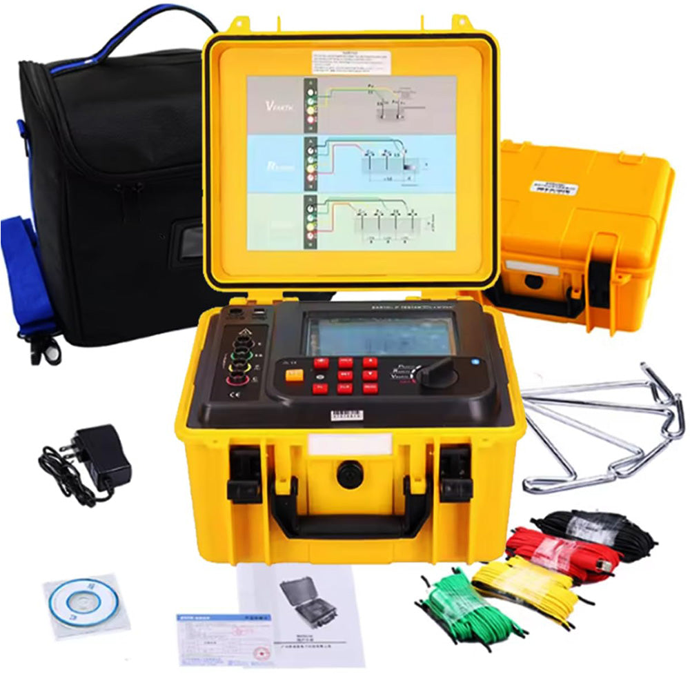 VTSYIQI Four Wire Earth Ground Tester Meters Soil Resistivity Tester Measurement with Soil Resistivity Range 0.00Ωm～9000kΩm Earth Voltage Range AC 0.0～600V Earth Resistance Range 0.00Ω～30.00kΩ