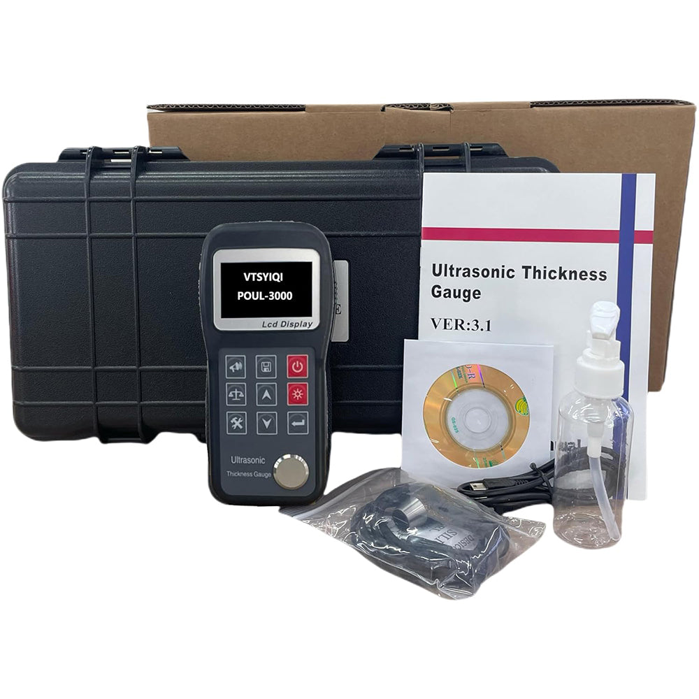 VTSYIQI Ultrasonic Metal Thickness Tester Handheld Ultrasonic Thickness Gauge Meter with Measuring Range 0.75mm to 300.0mm/0.03inch 11.8inch Resolution 0.01mm USB Interface for Steel Cast Iron