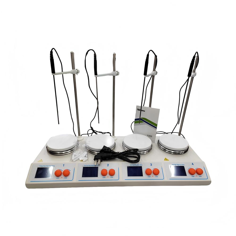VTSYIQI Multi-positions Hot Plate Stirrer Four position Hotplate Stirrer with Independent Operation Control Mode Speed Range 50~2000rpm Temperature Control RT+5~160℃ Temperature Sensor Brushless Motor
