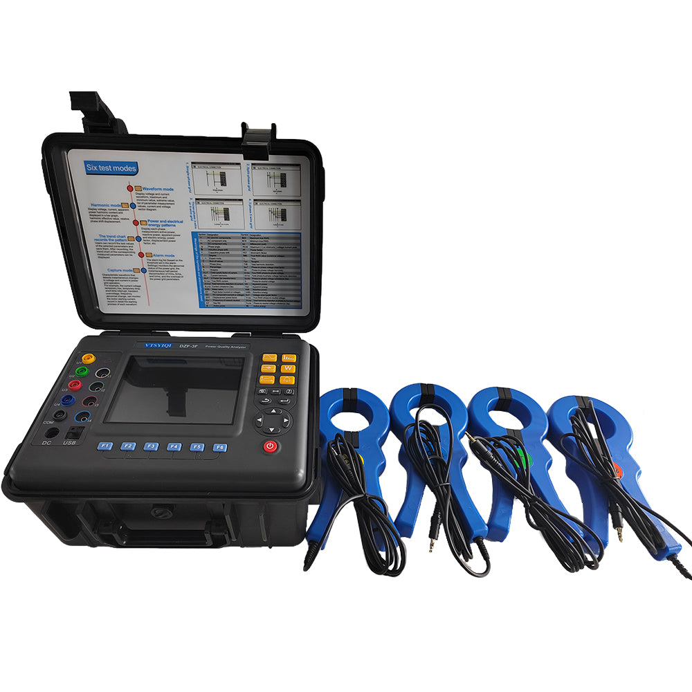 VTSYIQI Power Quality Analyzer Three Phase Power Quality Monitor with Current 1.0A to 1000A Clamp 50mm×50mm Electric Parameter Test Function Harmonic Analysis Function Phase Volt-Ampere Test Function 150 Groups Data Storage