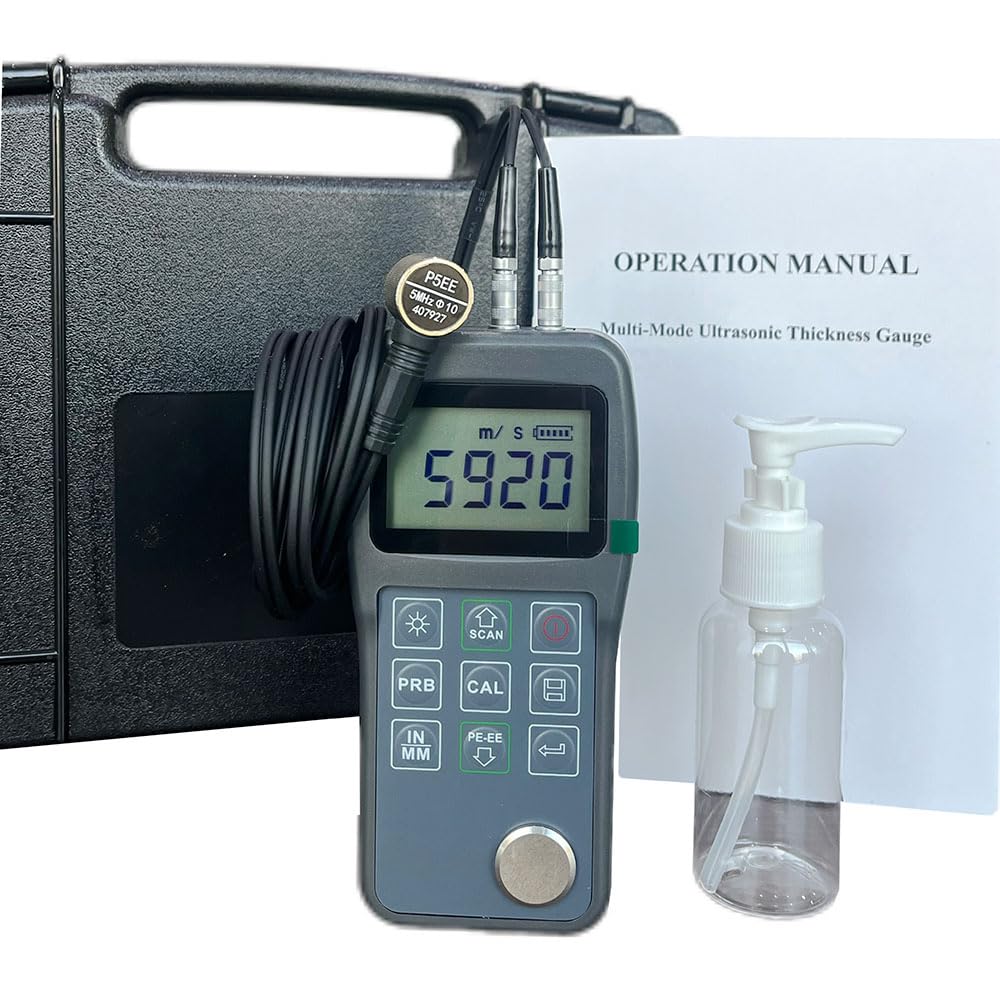 VTSYIQI Digital Ultrasonic Thickness Gauge Through Coating Ultrasonic Thickness Gauge with Range 0.65-600mm (P-E) 3-30mm (E-E) Accuracy ±（0.5% Thickness+0.01）mm USB Communication Port
