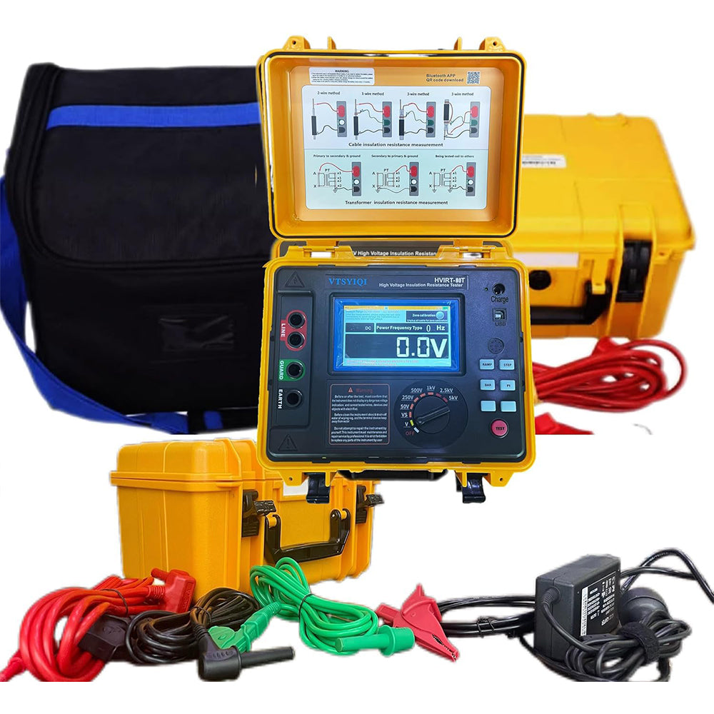 VTSYIQI High Voltage Insulation Tester 15Kv Insulation Resistance Tester Kit with IEC61010-1 Standard Touch Screen Resistance Range 0.005MΩ-30.0TΩ Rated Voltage 50V, 250V, 500V, 1000V, 2500V, 5000V, 10kV, 15kV