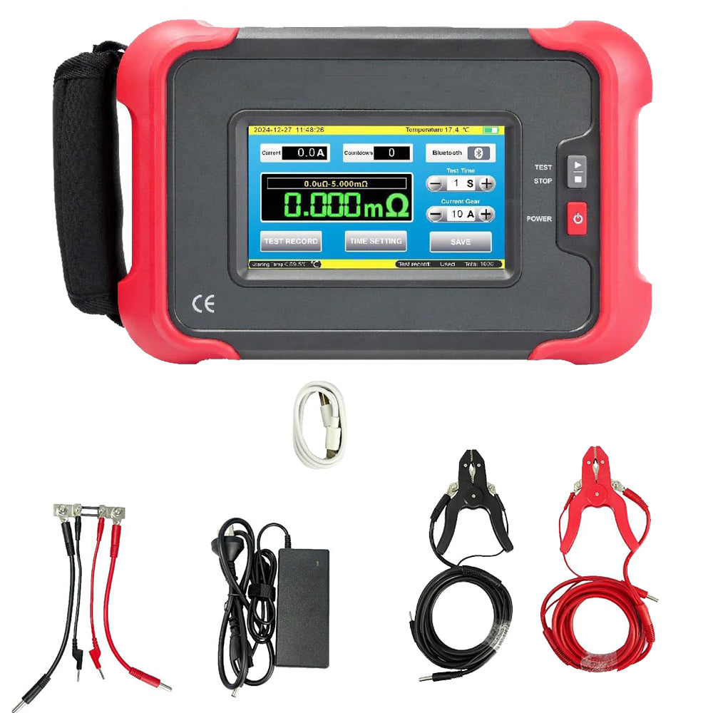 VTSYIQI Portable Contact Resistance Tester Loop Resistance Tester with  Test Time Fast 10s 20s 30s 40s 50s 60s Measurement Range 0.0uΩ~10.000mΩ DC Test Current 50A 100A 2 Gear  5-inch Touch Screen USB Interface 1000 Groups Data Storage