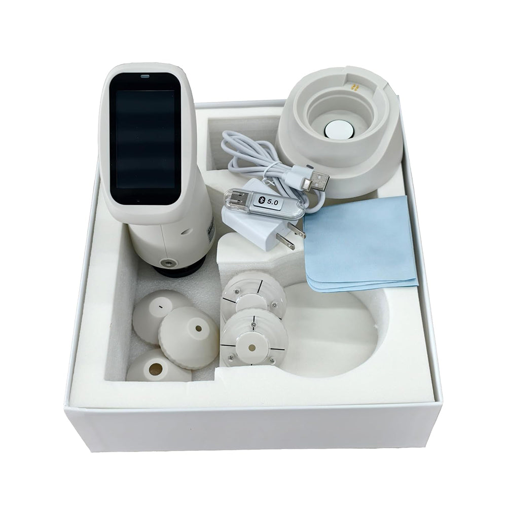 VTSYIQI Multi Aperture Spectrocolorimeter Portable Spectrophotometer with Six Measuring Apertures Color Spaces CIE LAB,XYZ,Yxy,LCh,CIE LUV,s-RGB,HunterLab,βxy,DIN Lab99 CMOS Dual Beam Splitting Sensor
