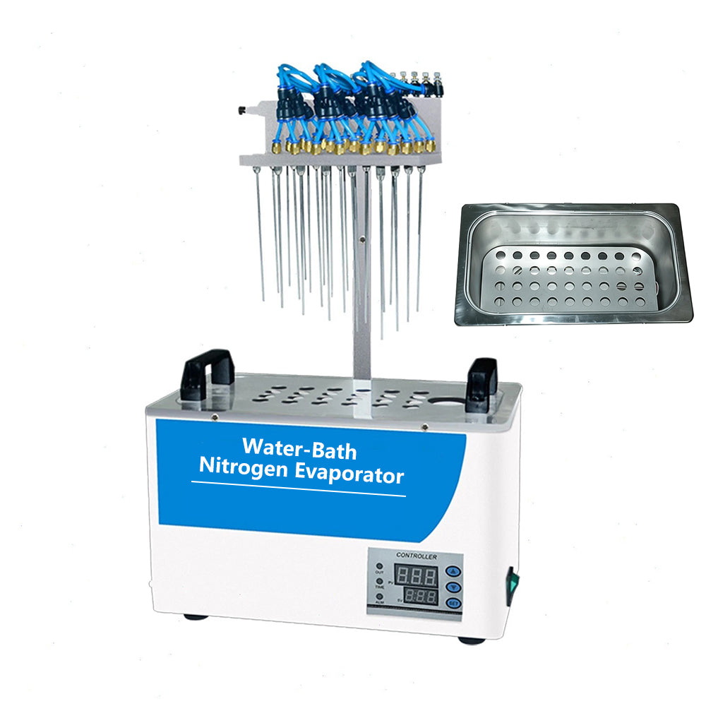 VTSYIQI 12 Position Evaporator with Heated Water Bath with Sample Quantity 12 Barometer 0-15L/min Control Test Tube Aperture 16.5mm for Using in Pesticide Residue Detection Clinical Pharmacokinetics and Other Fields