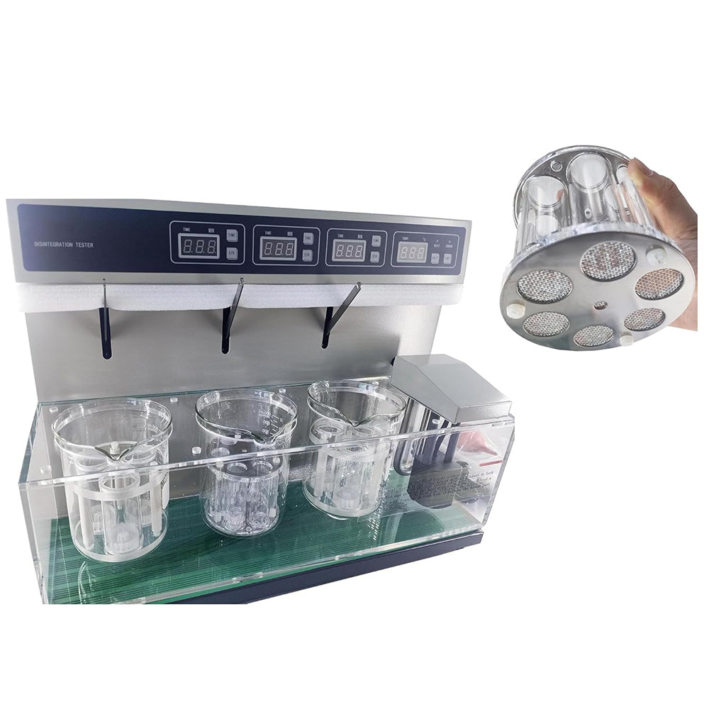 VTSYIQI Disintegration Apparatus Tablet Disintegration Testing Instruments with Three Cups Eighteen Tubes Basket Round-Trip Frequency 30～32 Times/min for Check the Disintegration of Solid Preparations Under Specified Conditions
