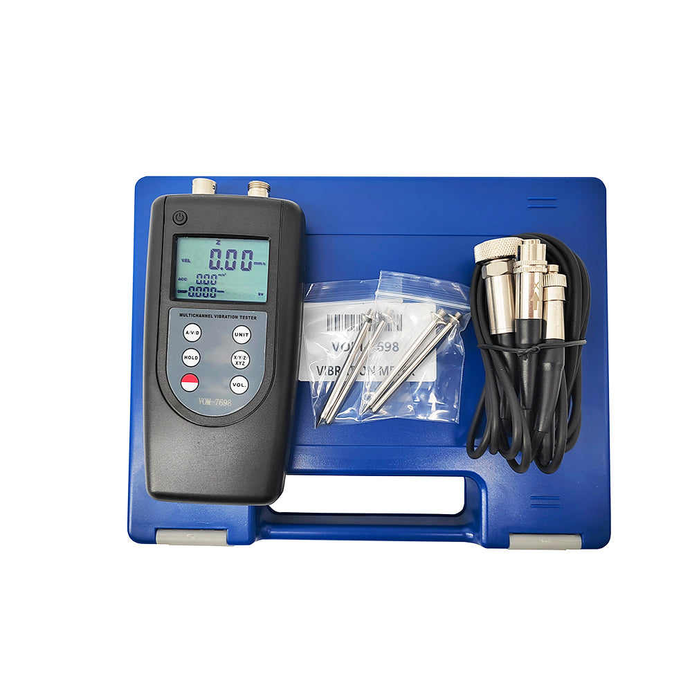 VTSYIQI 2 Channels Vibration Meter Vibrometers Vibration Tester with 2 Piezoelectric Transducers Frequency Range Acceleration 10Hz~10kHz Velocity 10Hz~1kHz for Measuring Periodic Motion to Check the Imbalance and Deflecting of Moving Machinery