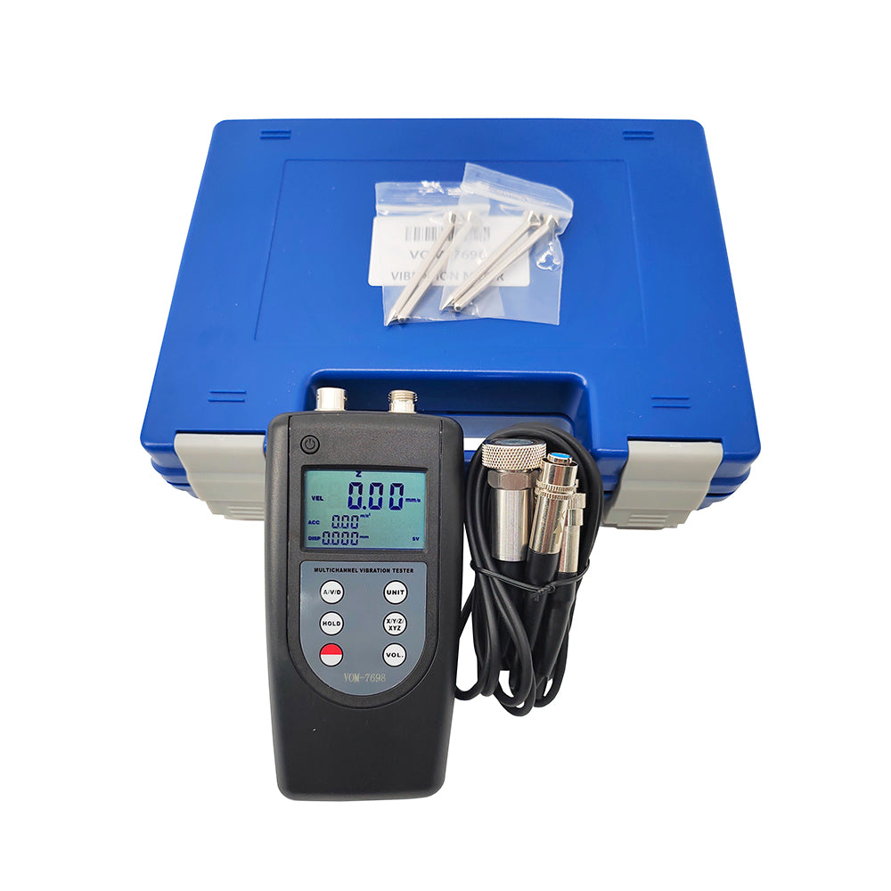 VTSYIQI Vibration Meter Vibration Analyzer Double Channel Vibrometer for Measuring Periodic Motion to Check the Imbalance and Deflecting of Moving Machinery with 2 Piezoelectric Transducers Frequency Range Acceleration 10Hz~10kHz
