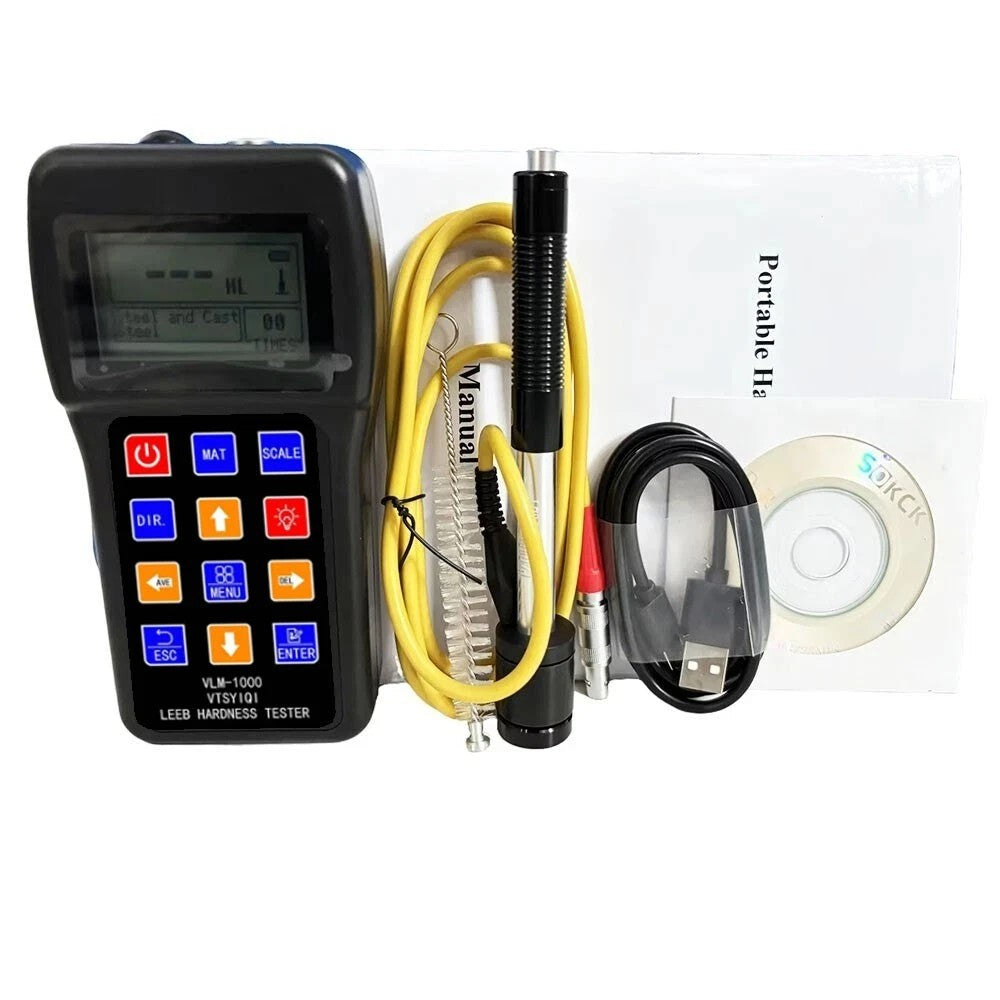 VTSYIQI Leeb Hardness Tester Meter 170 to 960 HLD Metals Durometer Tester HL HB HRB HRC HRA HV HS with Standard D Type Impact Device D Test Block for Steel Iron Bronze Copper 10 Materials